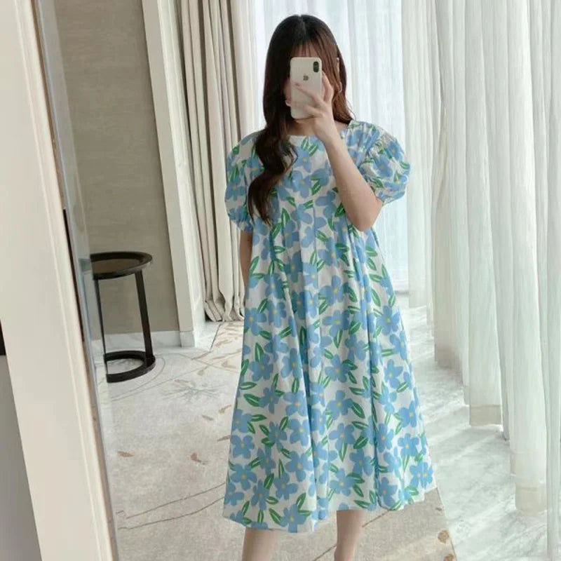New Small Fresh Maternity Dress Summer Korean Loose Tide Mother French Maternity Printing Doll Printing Doll Dress Summer Outing