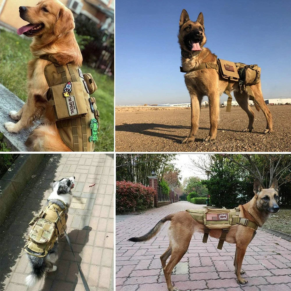 Tactical Large Dog Harness with Pouches Pet Vest Military Harnesses with Handle No-Pull Service Dogs Walking Training Hiking