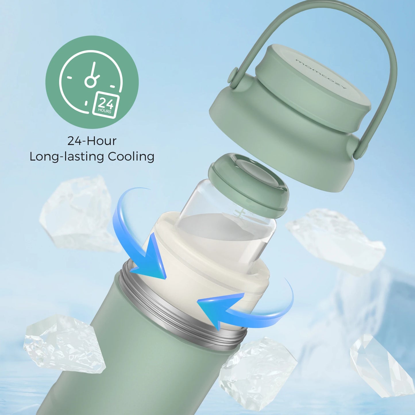Momcozy 22oz Portable Breast Milk Cooler for Outdoor, 360°Total Cooling for 24Hours, Larger Capacity with 2pcs Baby Bottles