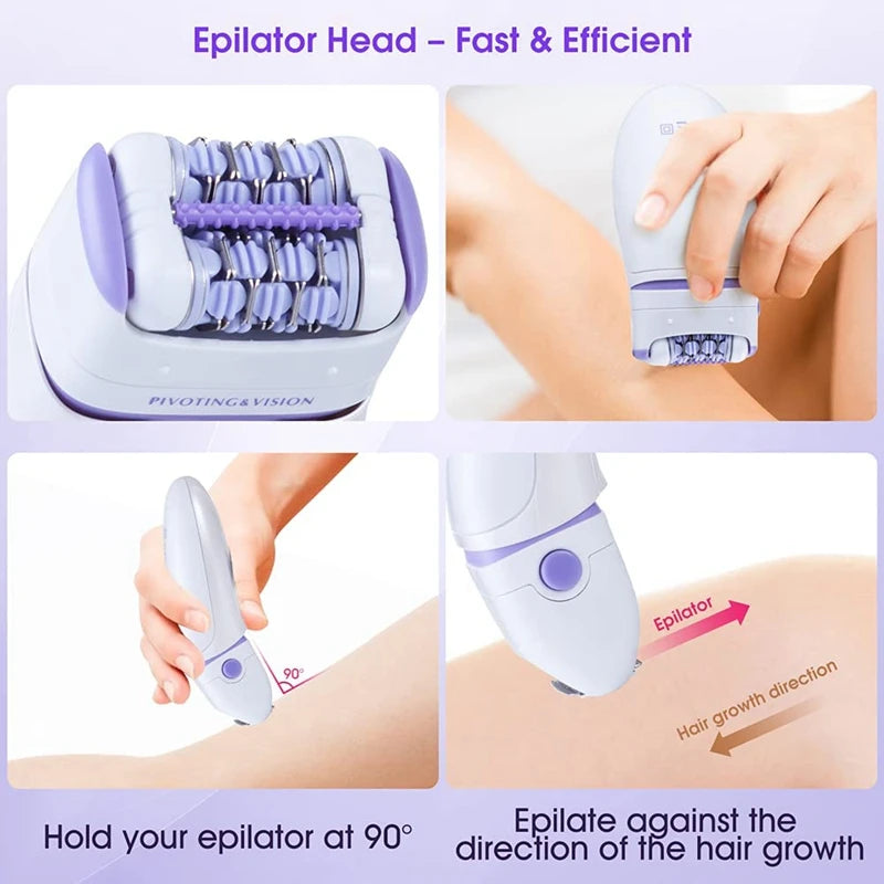 Kemei 3in1 Women Epilator Electric Shaver Facial Body Hair Removal Lady Leg Bikini Trimmer Hair Remover Underarms Rechargeable