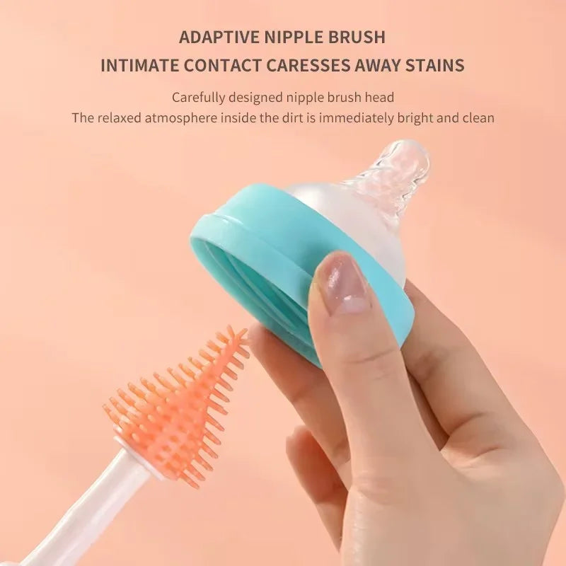 4Pcs Silicone Baby Bottle Brush Long Handle Cleaning Set 360 Degree Rotating Cleaner Nipple Brush Set Feeding Bottles Cleaner