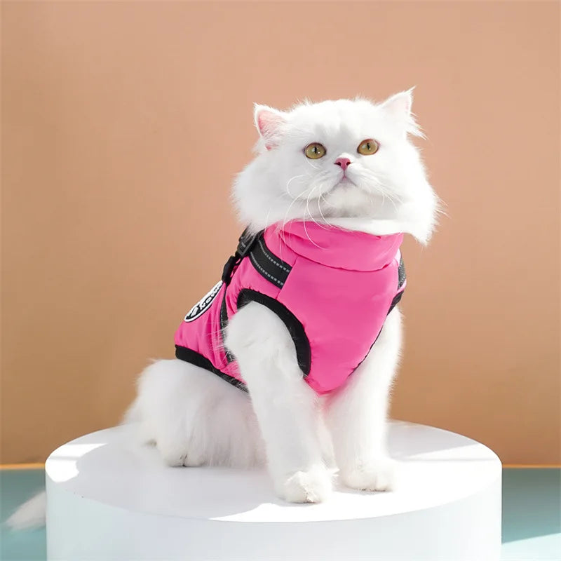 Pet Dog Coat with Harness Winter Cat Waterproof Coat Zipper Dog Jacket with Reflective Harness for Smal Medium Large Dogs