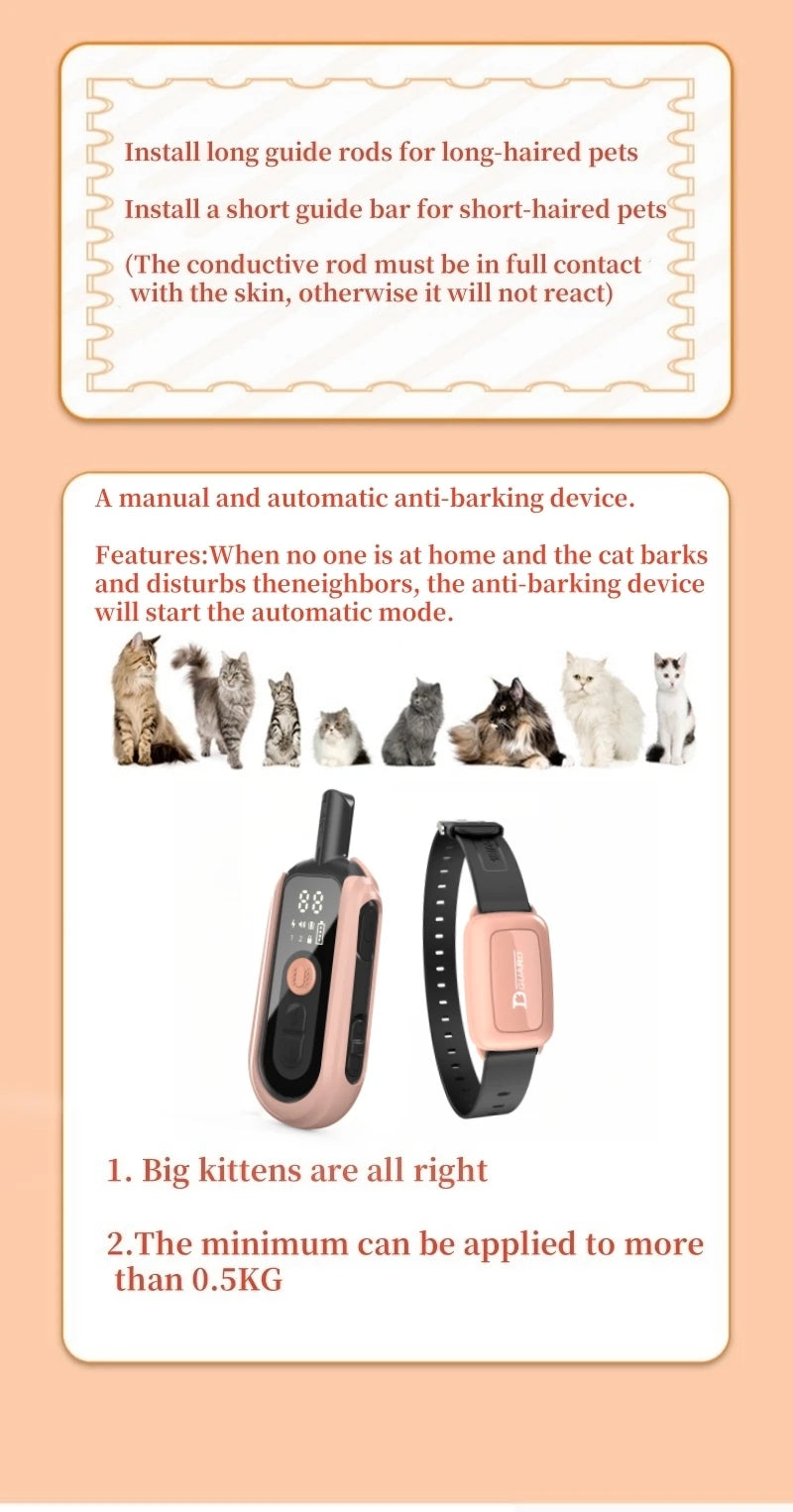 YHLC 1100m Cat Shock Collar,Cat Training Collar with Remote,Cat Stop Meowing Collar, Remote Control/Automatic Anti-Meow for Cats