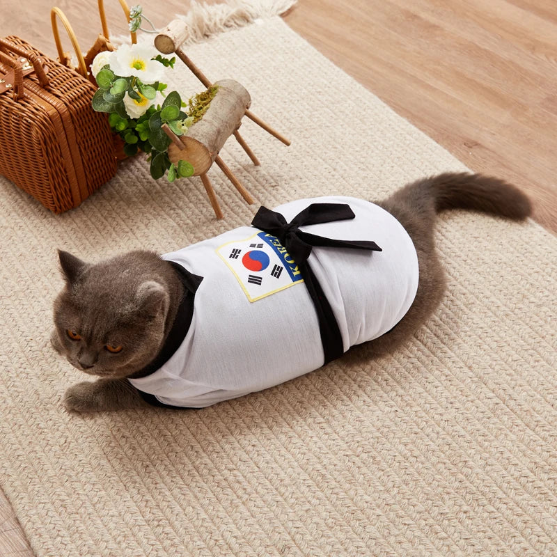 Pet Halloween Karate Costume with Belt Funny Taekwondo Uniform for Dogs and Cats