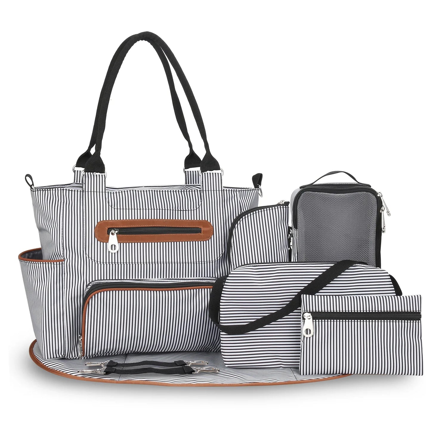 7pcs Nappy Changing Bag Set,Multifunction Mummy Tote Bag Baby Changing Bag Shoulder Handbag Travel Diaper Bag