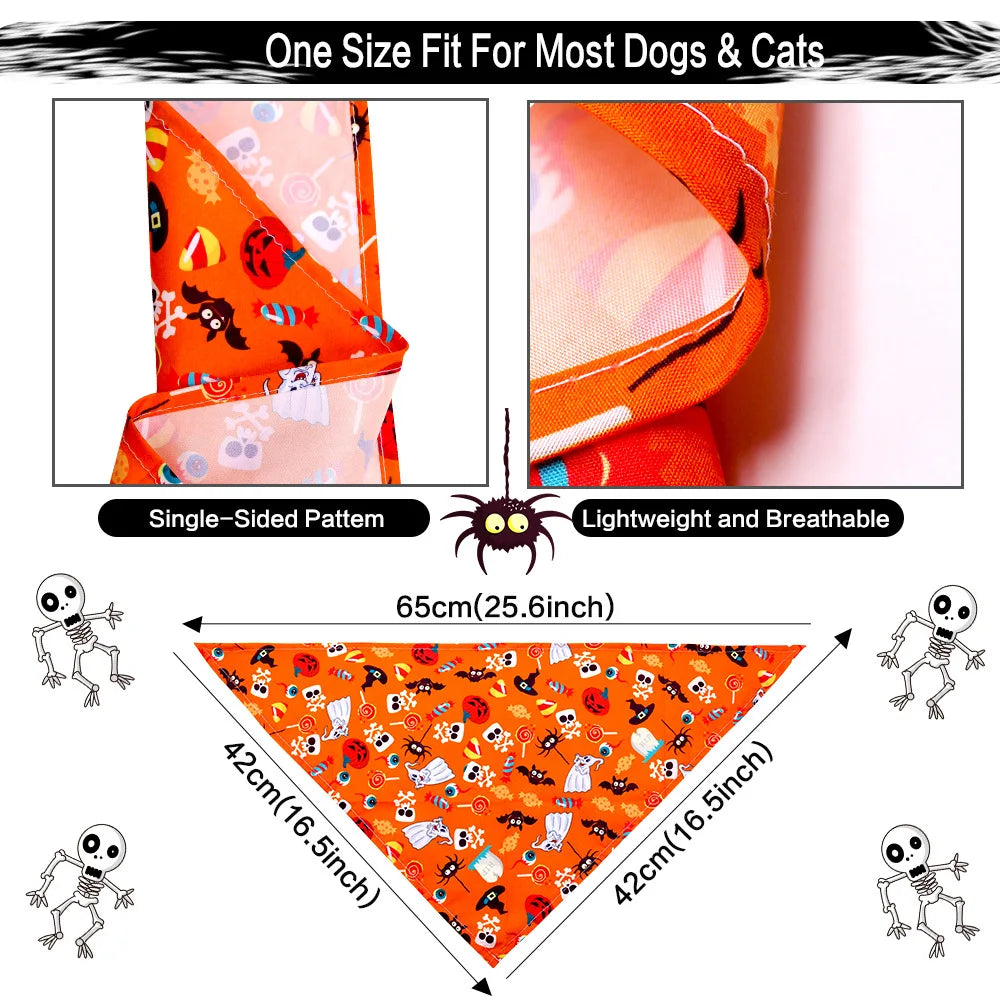 1 Pc Pet Dog Halloween Costume Scarf Dog Bandana Accessories Pumpkin Skull Bat Ghost Pattern Small Dog Cat Dog Bib Pet Supplies
