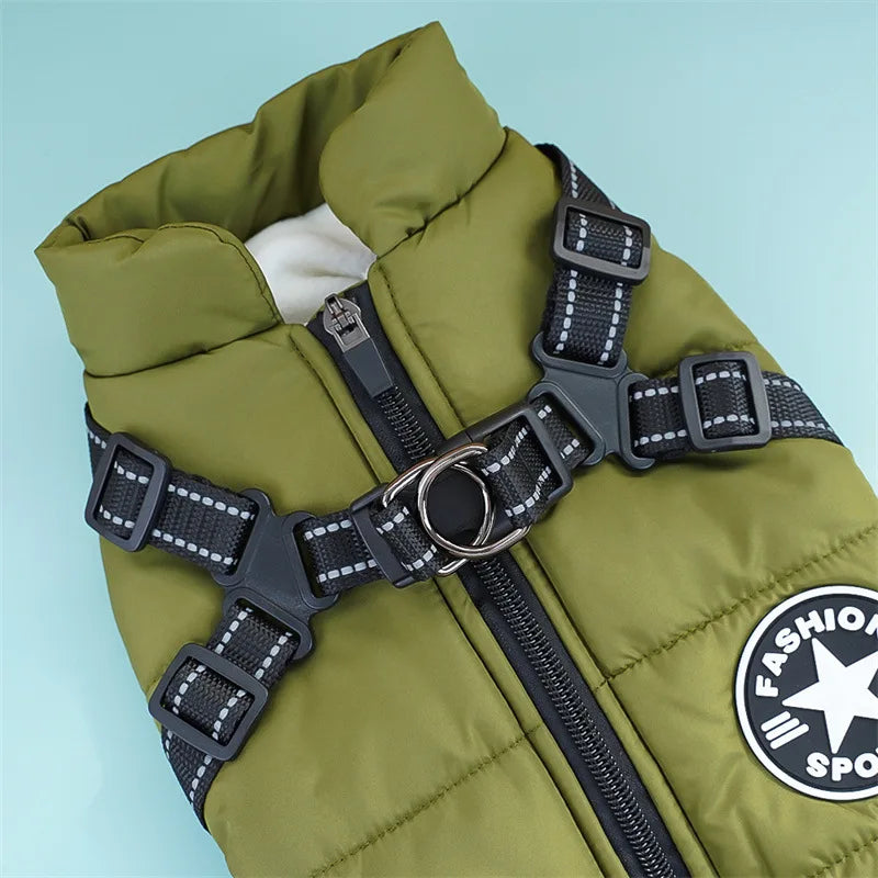 Pet Dog Coat with Harness Winter Cat Waterproof Coat Zipper Dog Jacket with Reflective Harness for Smal Medium Large Dogs