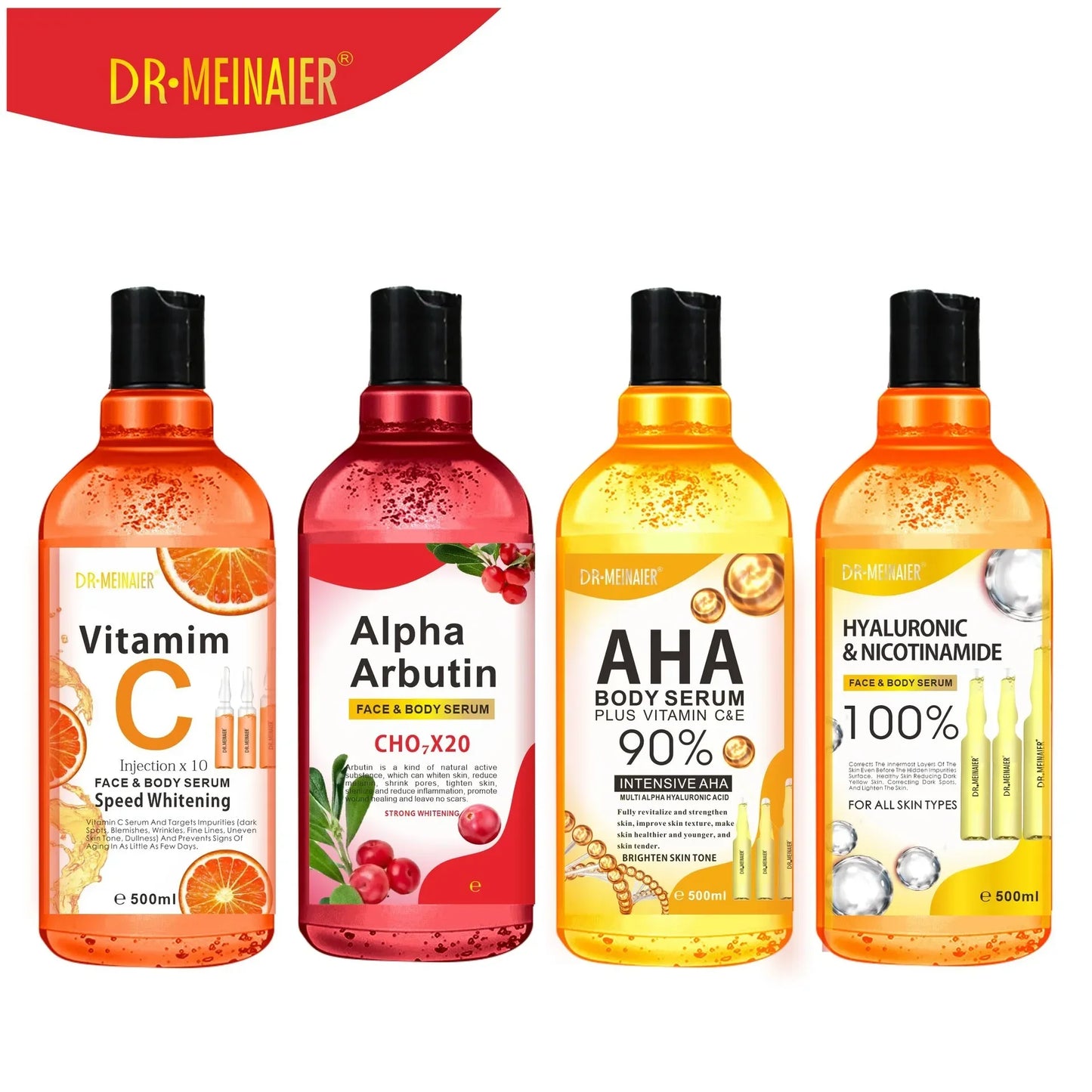500ML Vitamin C AHA HYALURONIC& NICOTINAMIDE Face Serum Moisturizing Lightening Body Cream Honey&Almonds