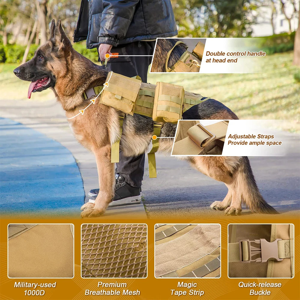 Tactical Large Dog Harness with Pouches Pet Vest Military Harnesses with Handle No-Pull Service Dogs Walking Training Hiking