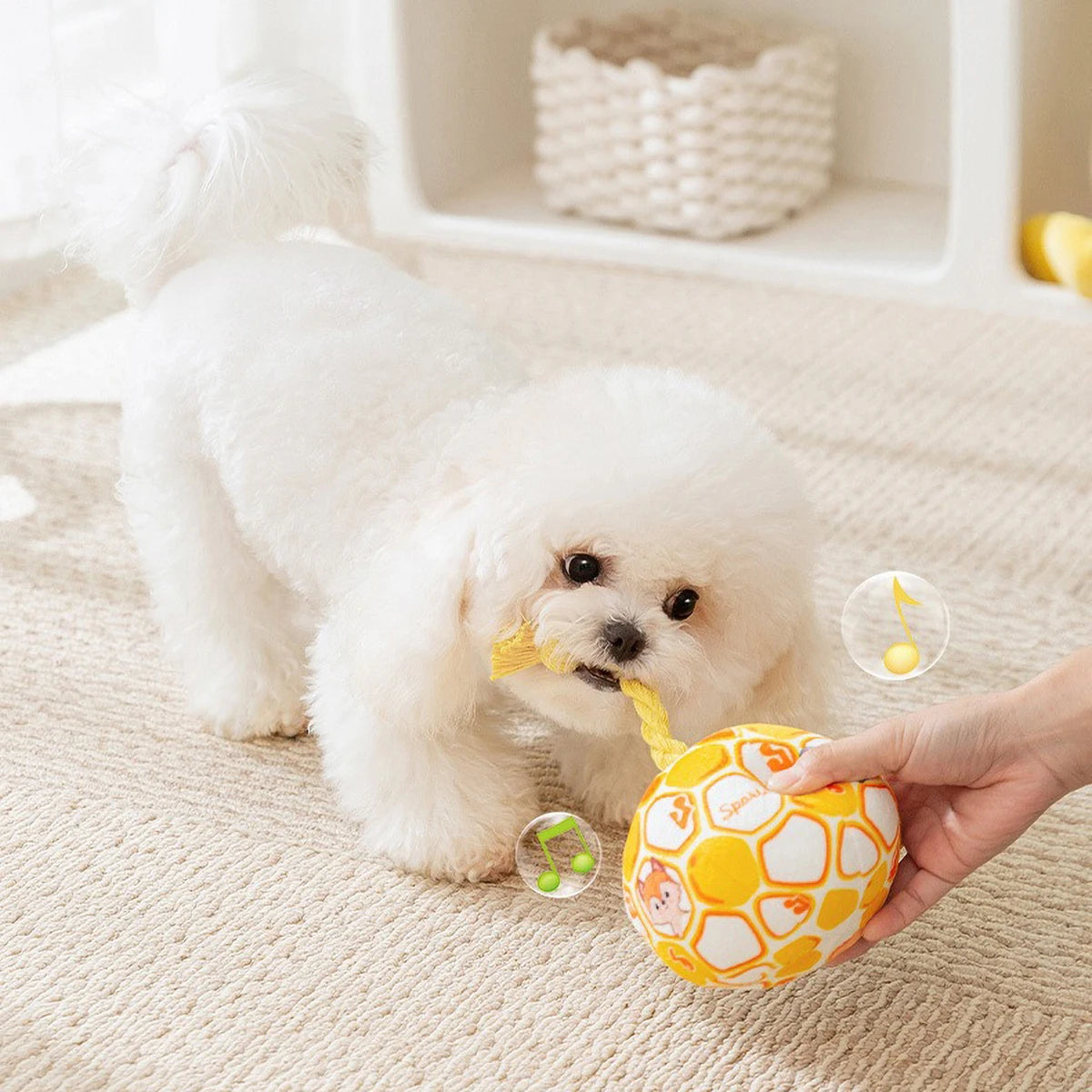 Pet Interactive Bell - ringing Plush Chew Ball for Dogs - with Rope Knot, PP Cotton Filling, Solve Boredom & Teethin
