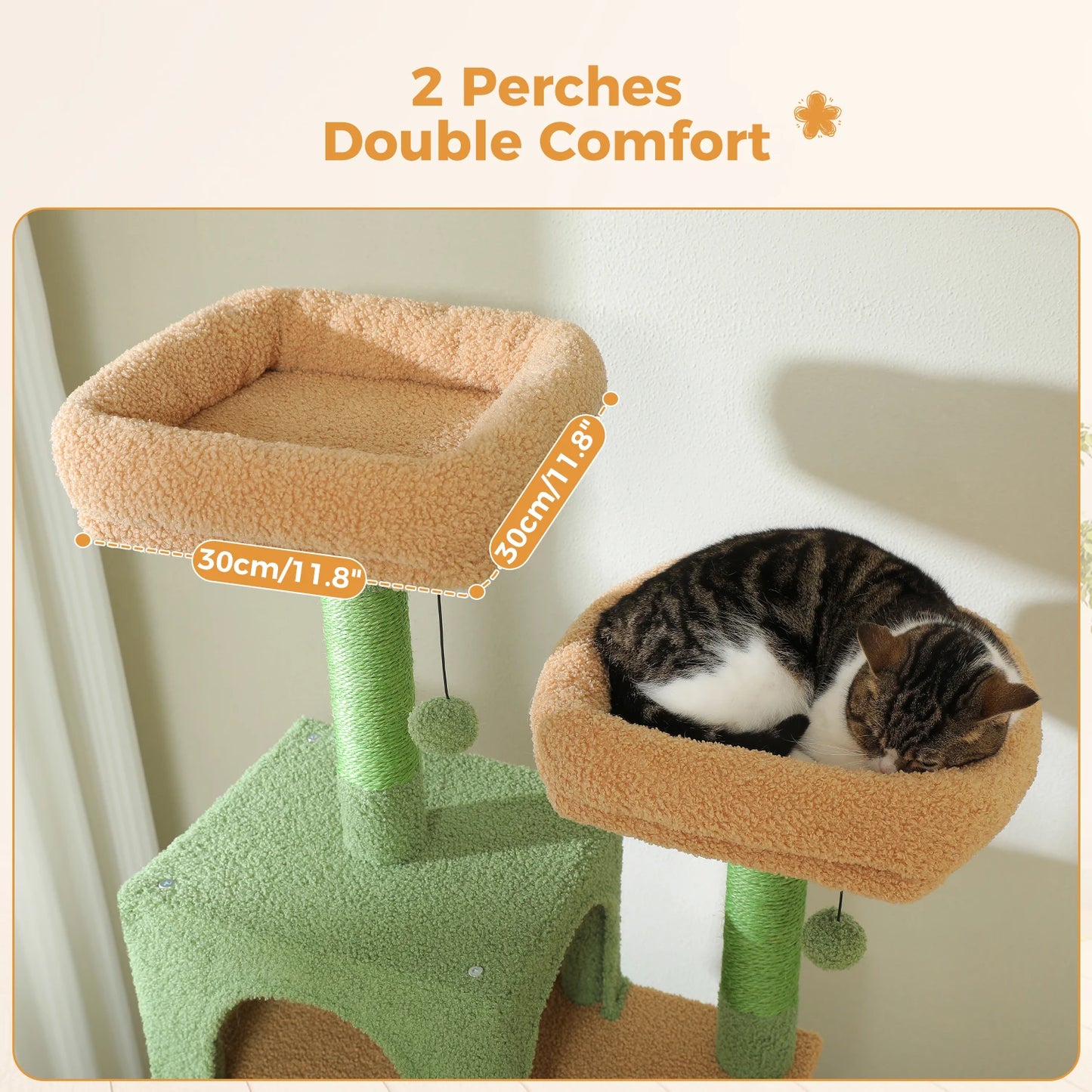 184cm Large Cat Tree Tower for Indoor Cats With Sisal-Covered Scratching Posts Spacious Hammock Padded Perches and Condos Green
