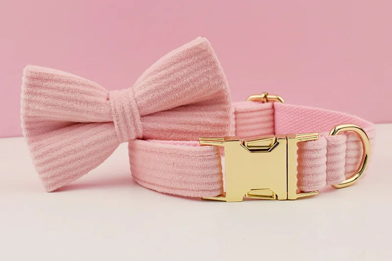 Pink Corduroy Dog Collar And Leash Set For Dogs Custom Engraved Nameplate Pet Supplies Dog Leash Corduroy07