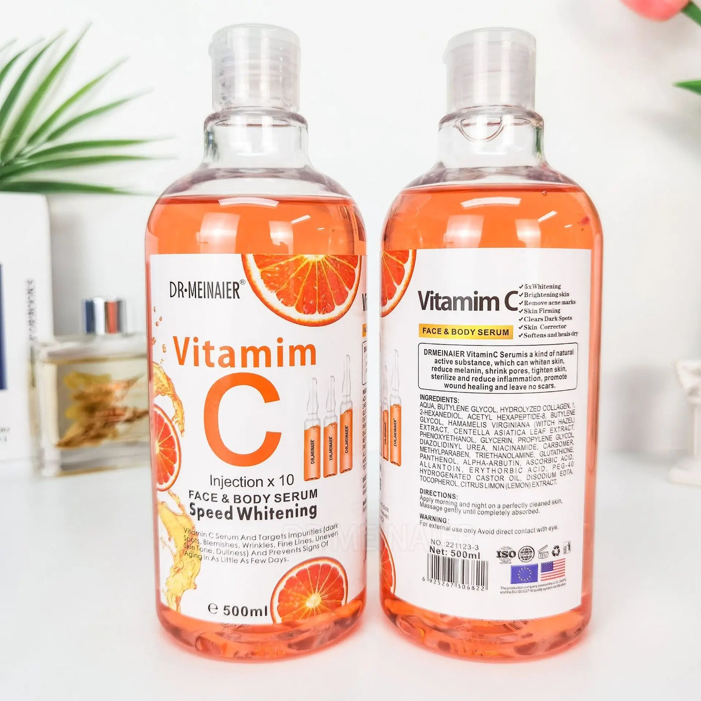 500ML Vitamin C AHA HYALURONIC& NICOTINAMIDE Face Serum Moisturizing Lightening Body Cream Honey&Almonds