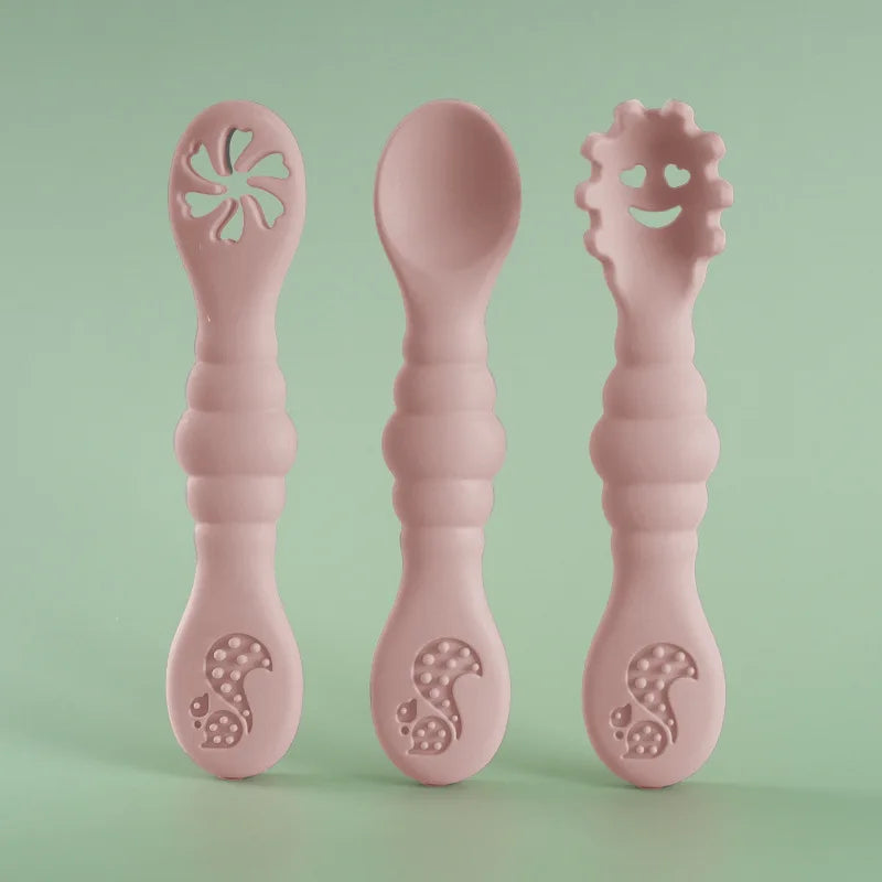3PCS Cute Baby Learning Spoons Utensils Set Newborn Feeding Spoon Set Toddler Scoop Weaning Cutlery Children‘s Tablewar