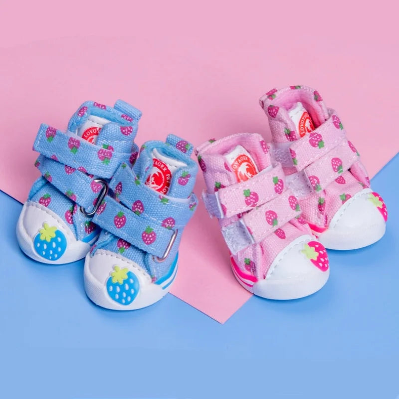 Pet Dog Canvas Shoes for Small Dogs Cute Stawberry Pattern Dog Shoes Anti-Slip Puppy Boots Breathable Cat Sneakers Pet Supplies
