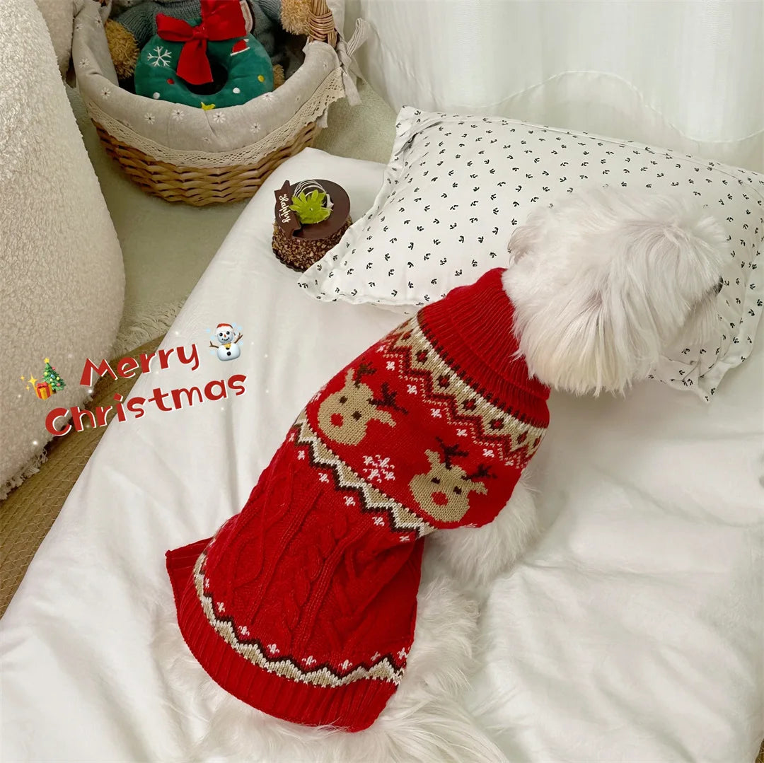 Dog Winter Clothes Pet Christmas Red Sweaters Sleeveless Gingerbread Reindeer Pattern Soft Warm Fall Winter Cats Dogs Clothes