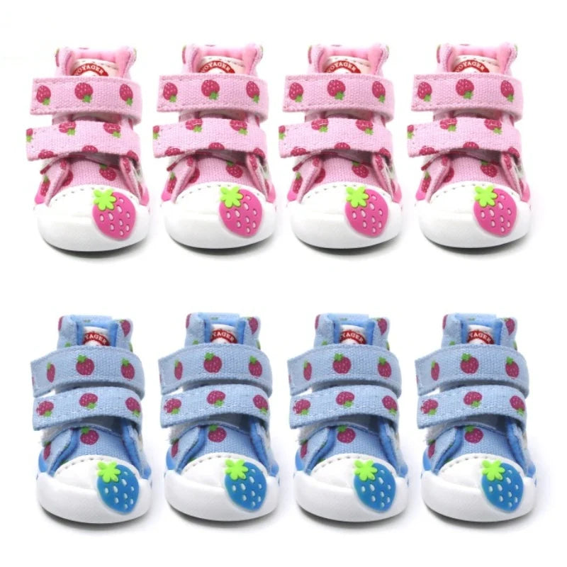 Pet Dog Canvas Shoes for Small Dogs Cute Stawberry Pattern Dog Shoes Anti-Slip Puppy Boots Breathable Cat Sneakers Pet Supplies