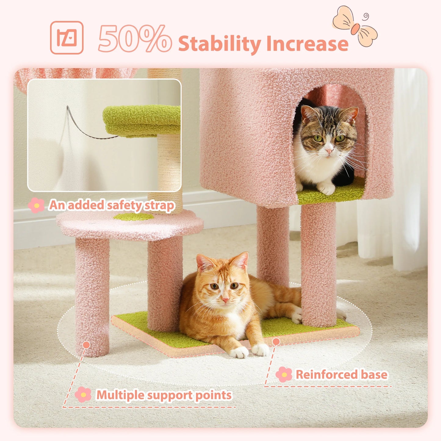 Cat Tree Cute Cat Tower with Padded Top Perch Comfy Hammock Private Condo Fully Scratching Post and Dangling Bell Ball