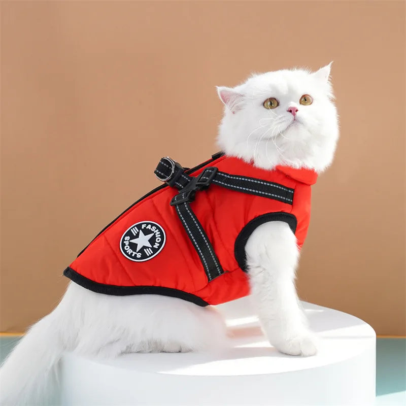 Pet Dog Coat with Harness Winter Cat Waterproof Coat Zipper Dog Jacket with Reflective Harness for Smal Medium Large Dogs