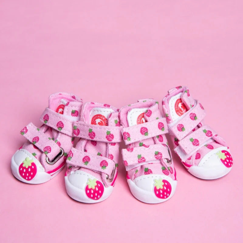 Pet Dog Canvas Shoes for Small Dogs Cute Stawberry Pattern Dog Shoes Anti-Slip Puppy Boots Breathable Cat Sneakers Pet Supplies
