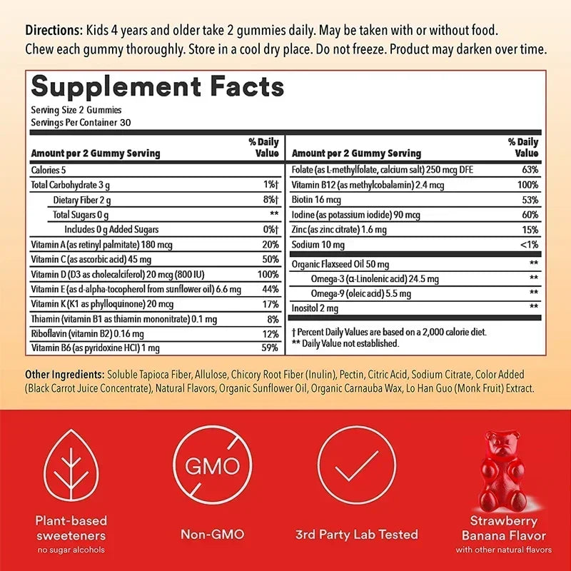 Kids Multivitamins Gummies - Support Children's Development, Provides Energy, Supports Brain, Eye & Overall Healthy Development