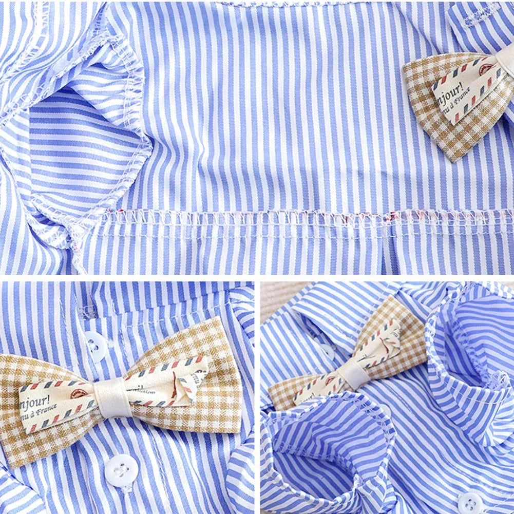 Fashion Pet Dog Clothes Bowknot Striped Shirts for Cat Dogs Cosplay Clothing Thin Summer Pet Costume Chihuahua Pet Supplies