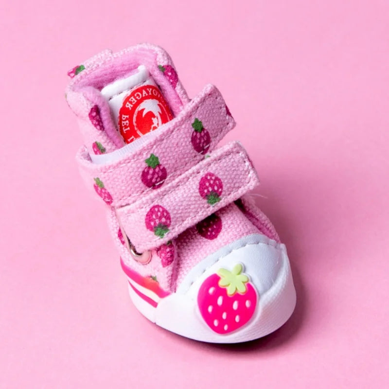 Pet Dog Canvas Shoes for Small Dogs Cute Stawberry Pattern Dog Shoes Anti-Slip Puppy Boots Breathable Cat Sneakers Pet Supplies