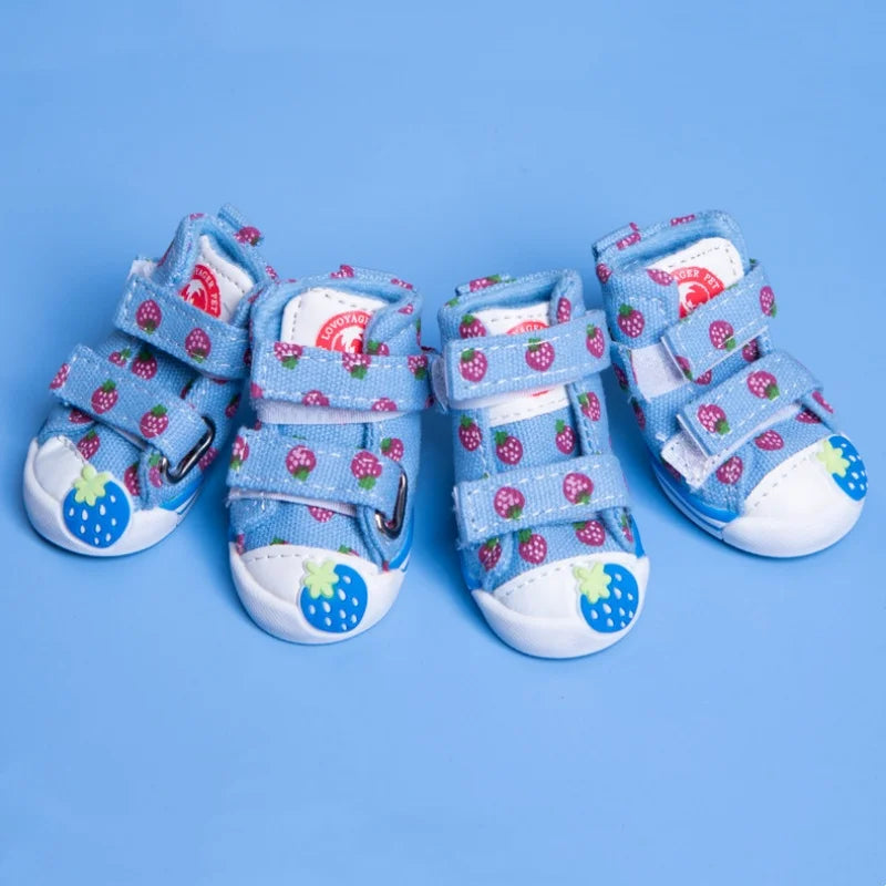 Pet Dog Canvas Shoes for Small Dogs Cute Stawberry Pattern Dog Shoes Anti-Slip Puppy Boots Breathable Cat Sneakers Pet Supplies