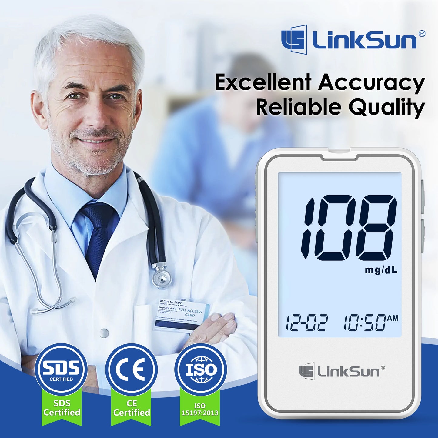 G-425-2 Linksun Blood Glucose Meter Glucometer Kit Medical Diabetes Testing Blood Sugar Tester Digital Glucosemeter Complete Kit