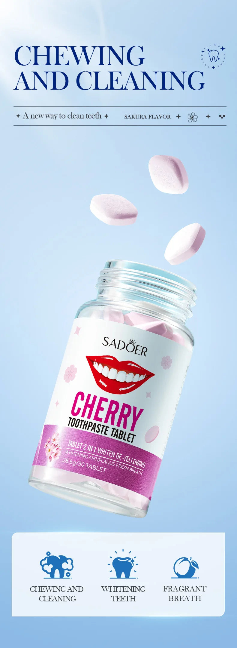 Sakura Flavor Solid Toothpaste Tablets Healthier Teeth Gums Teeth Whitening Remove Smoke Stains Fresher Breath Oral Care