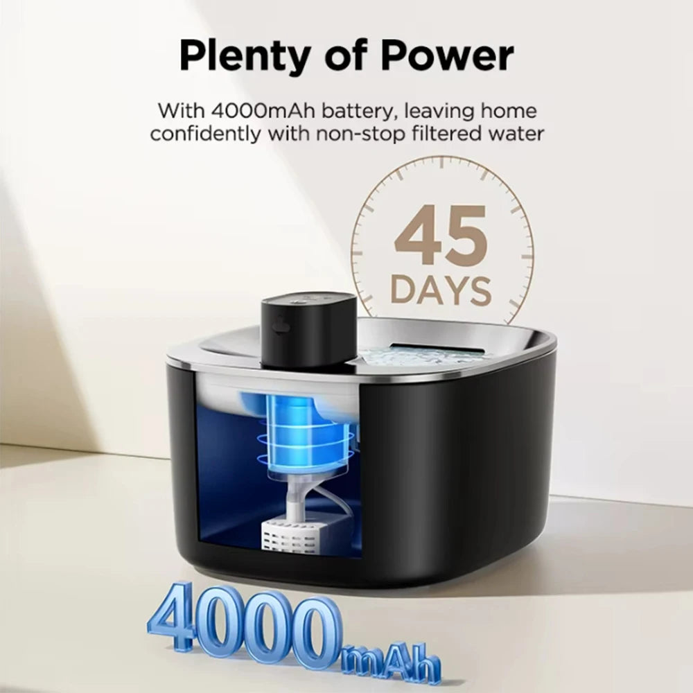 4L Wireless Cat Water Fountain 4000mAh Battery Operated,Ultra Quiet Pet Water Fountain with Motion Sensor for Cats Dogs Drinking