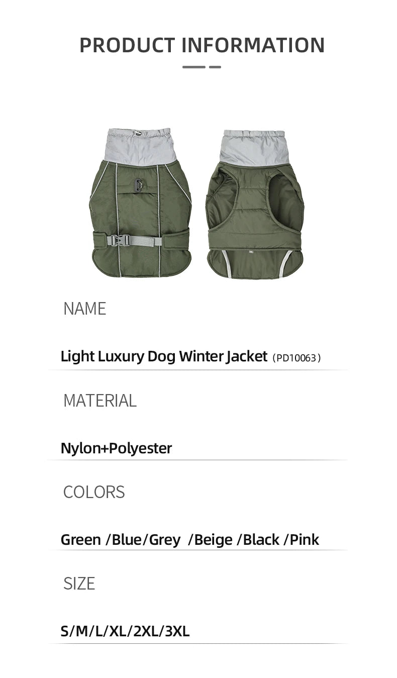 Dog Clothes Luxury Winter Jacket for Small Medium Large Dogs Waterproof Soft Padded Warm Pet Coat Safety Reflective Dog Outfit