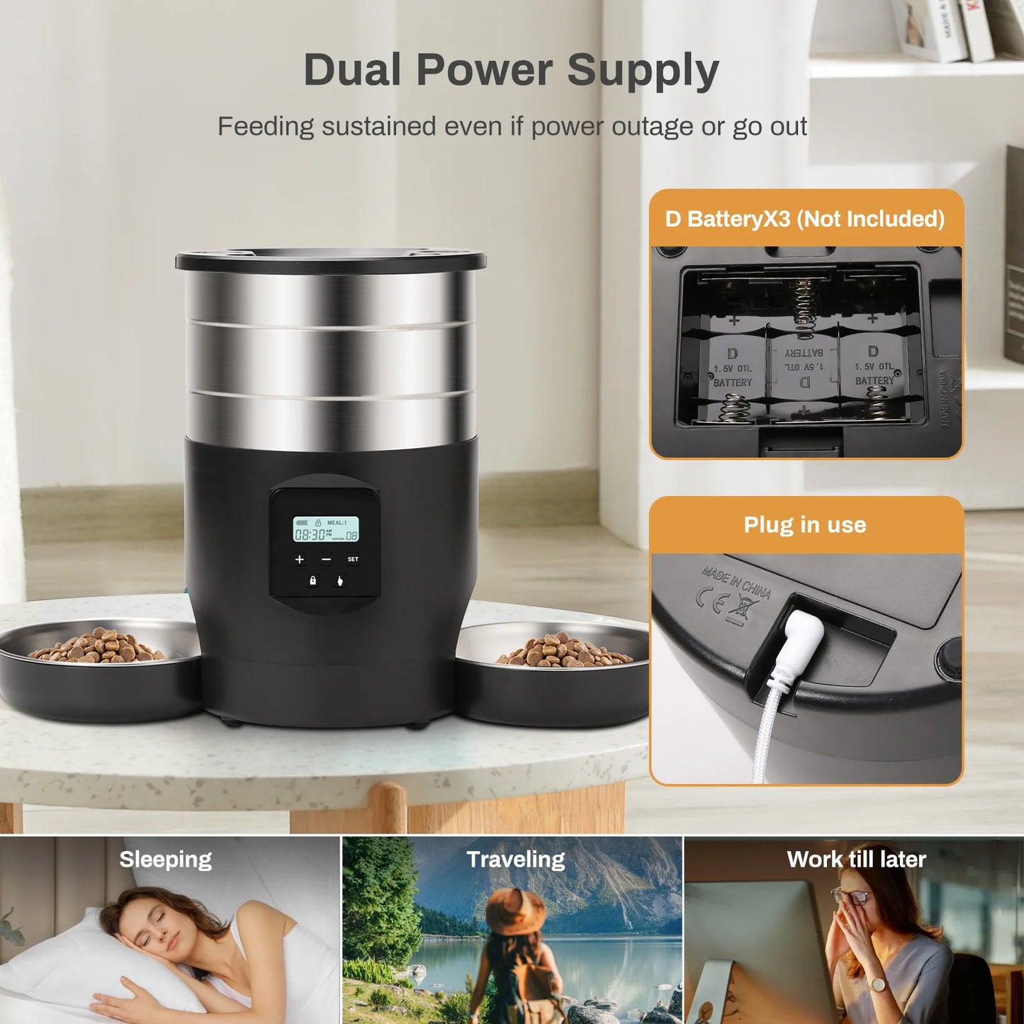 4.5L Button WiFi Automatic Cat Feeder Includes Two Stainless Steel Bowls Smart Pet Cat and Dogs Food Dispenser Feeder Pet Feeder