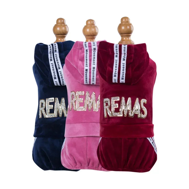Luxury Velvet Dog Clothes,Dog Jumpsuit,Small Medium Dogs,Yorkie Puppy Costume,Hooded Coat,Tracksuit Overalls,Autumn,Winter