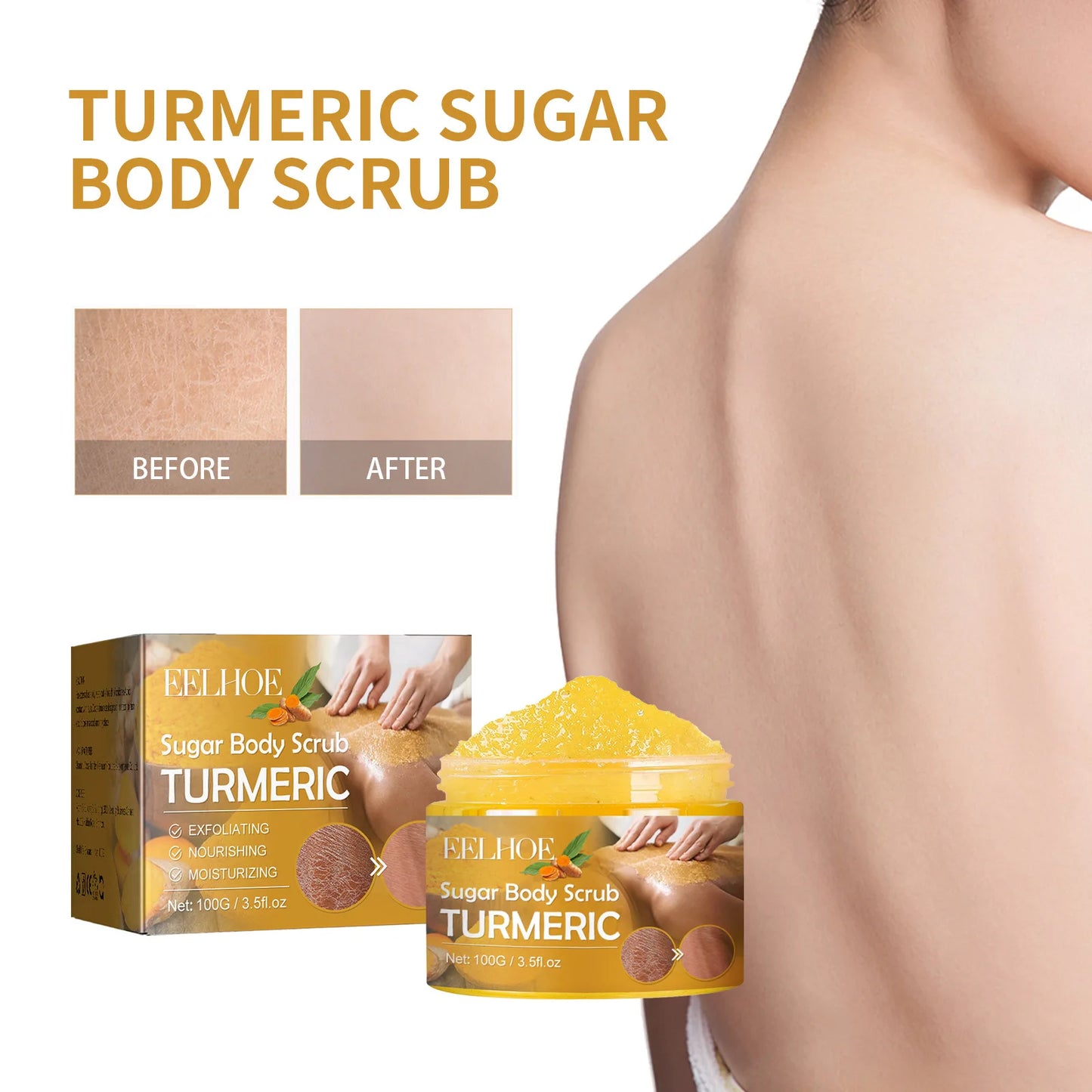 Turmeric Body Scrub for Women Men Lightening Exfoliate Remove Dead Skin Pore Cleansing Dark Inner Moisturising Smooth Skin Care