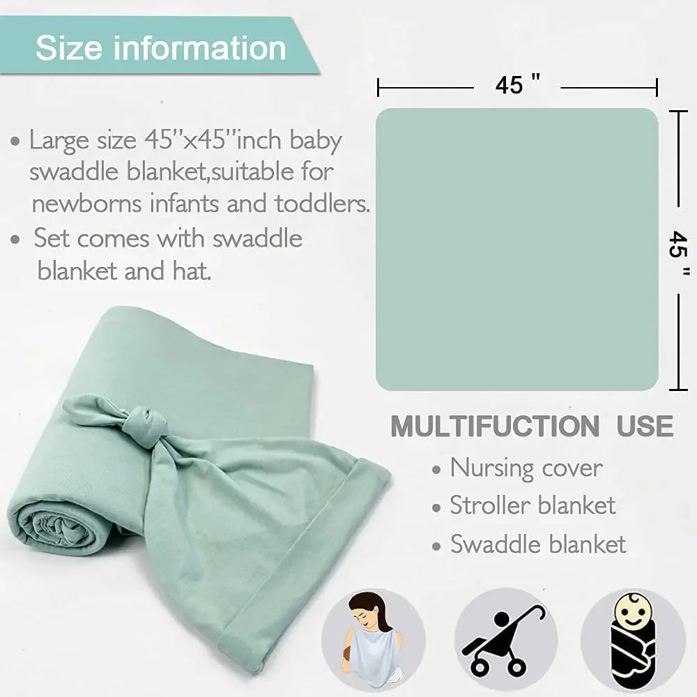 Swaddling Blanket and Hat Set for Newborns Suitable for Covering and Wrapping Baby Blankets for Both Boys and Girls