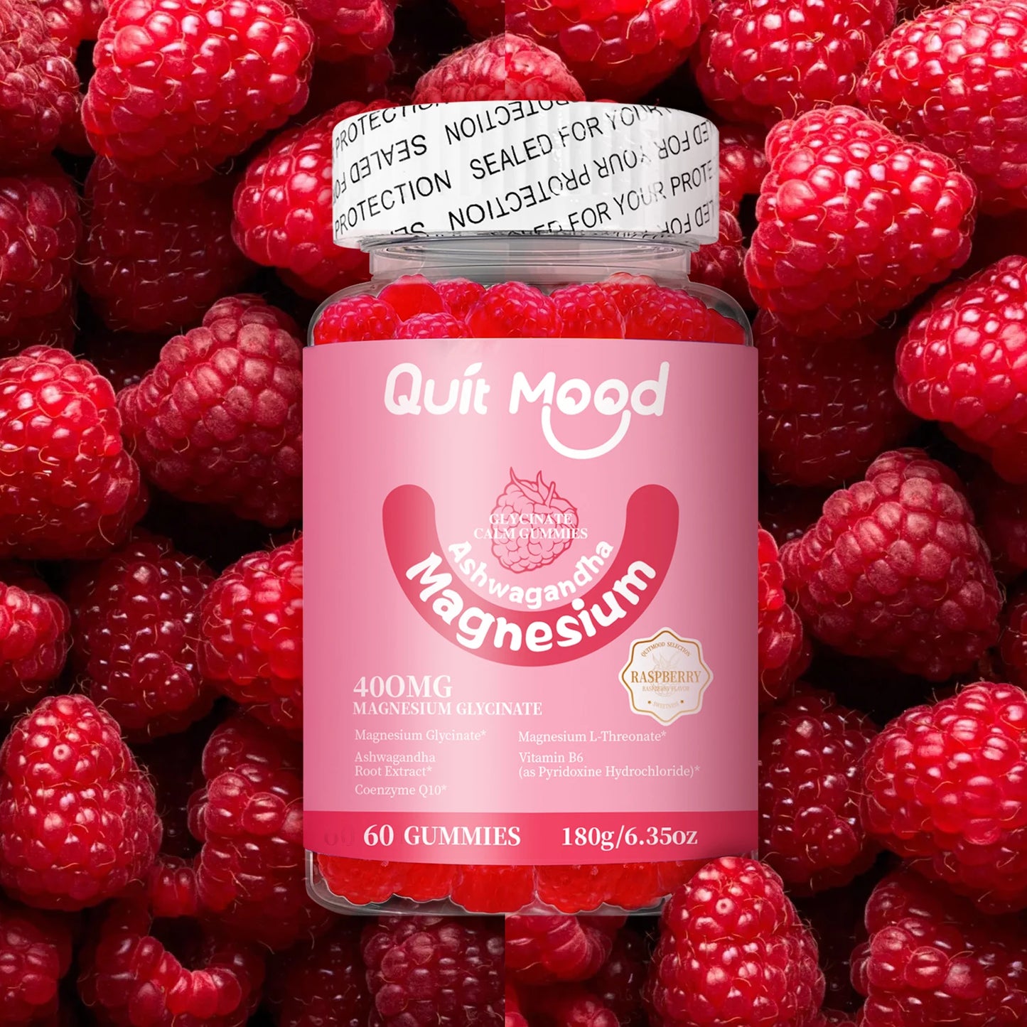 Quit mood Magnesium Glycinate 600mg Gummies - Ashwagandha & Calcium with B6 Stress & Bone Support