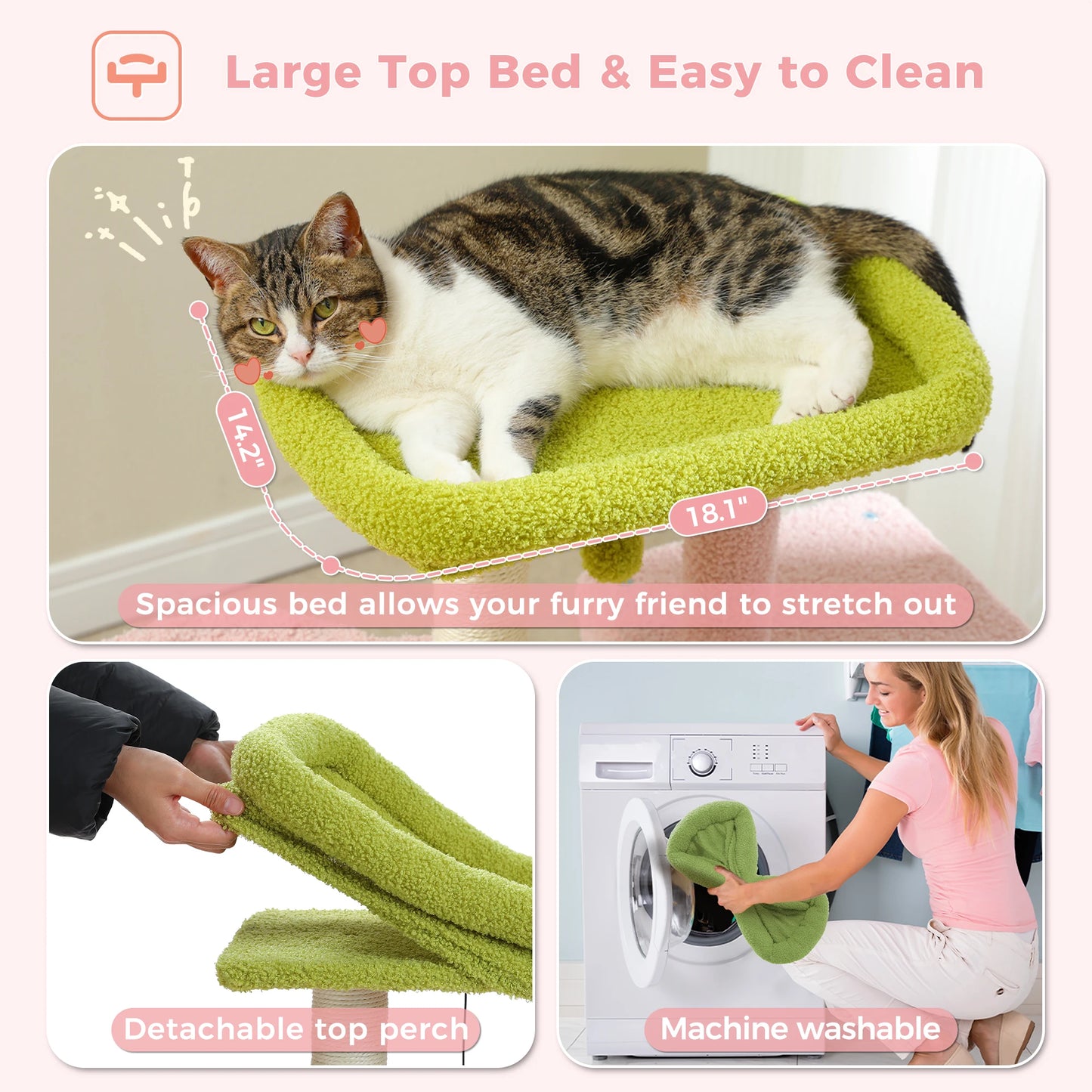Cat Tree Cute Cat Tower with Padded Top Perch Comfy Hammock Private Condo Fully Scratching Post and Dangling Bell Ball