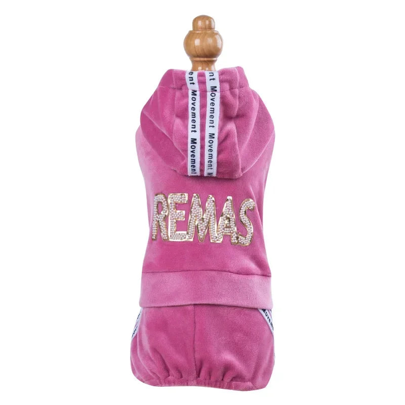 Luxury Velvet Dog Clothes,Dog Jumpsuit,Small Medium Dogs,Yorkie Puppy Costume,Hooded Coat,Tracksuit Overalls,Autumn,Winter