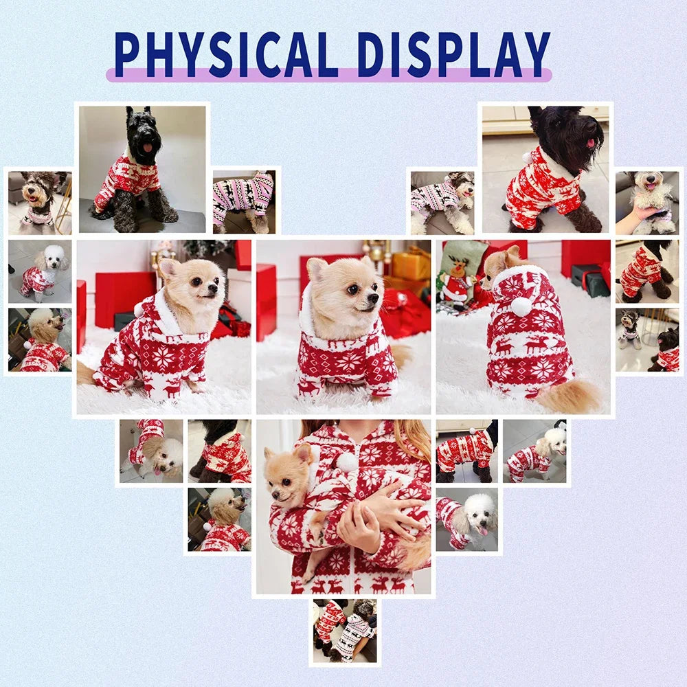 S-4XL Dog Pajamas for Small Medium Dogs Elk Printed Puppy Jumpsuit Winter Warm Pet Christmas Clothing Coral Velvet Sleepwear