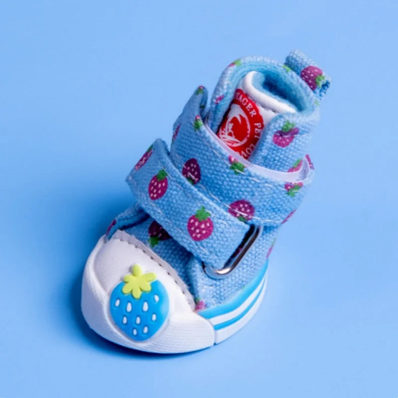 Pet Dog Canvas Shoes for Small Dogs Cute Stawberry Pattern Dog Shoes Anti-Slip Puppy Boots Breathable Cat Sneakers Pet Supplies