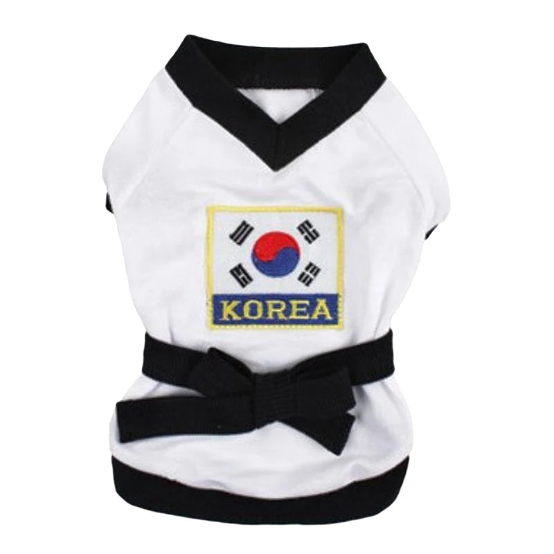 Pet Halloween Karate Costume with Belt Funny Taekwondo Uniform for Dogs and Cats