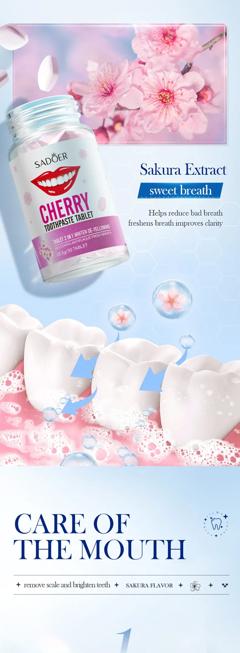 Sakura Flavor Solid Toothpaste Tablets Healthier Teeth Gums Teeth Whitening Remove Smoke Stains Fresher Breath Oral Care