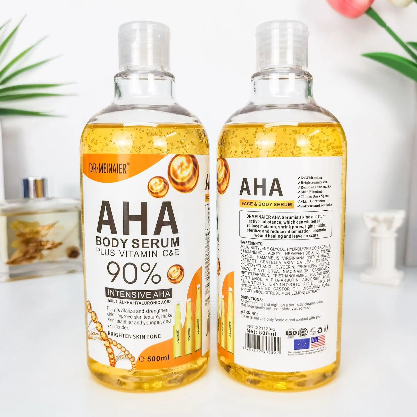 500ML Vitamin C AHA HYALURONIC& NICOTINAMIDE Face Serum Moisturizing Lightening Body Cream Honey&Almonds