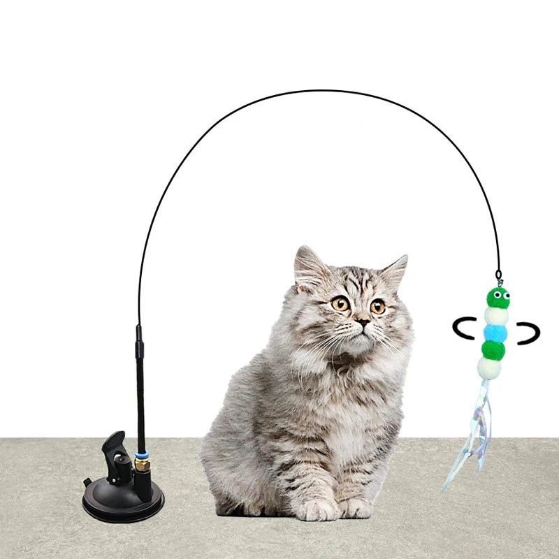 Powerful suction cup wire long rod plush cat stick cat toy self-exciting and relieving boredom and biting pet toy