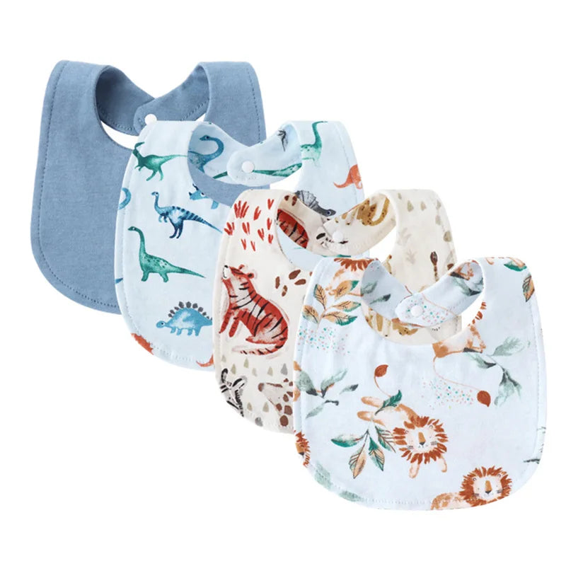 4pcs/lot Baby Bibs Set Flower Animal Printed Burp Cloths Cotton Infant Feeding Swallow Towel Boys Girls Care Items Universal