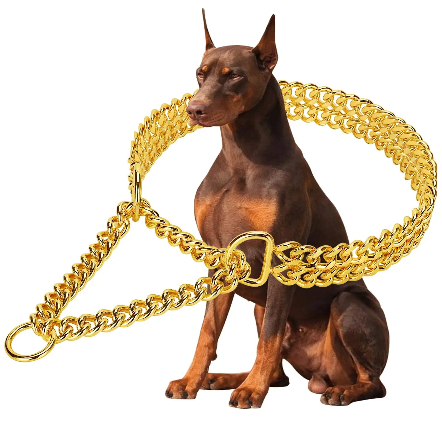Double Row Gold Dog Chain Collar Stainless Steel Chew Proof 18K Training Pet Chains Collars for Medium Large Dogs
