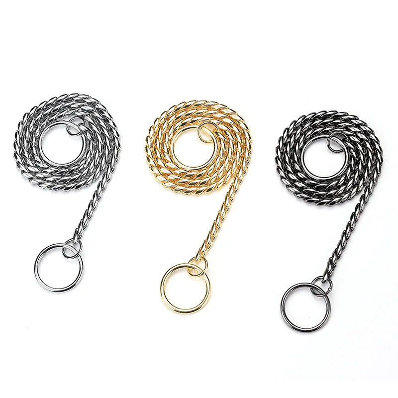 Copper Snake P Chain Dog Collar Small Puppy Large Dog Collar Necklace Choker Pet Training Supplies Slip Collar Gold Sliver Black