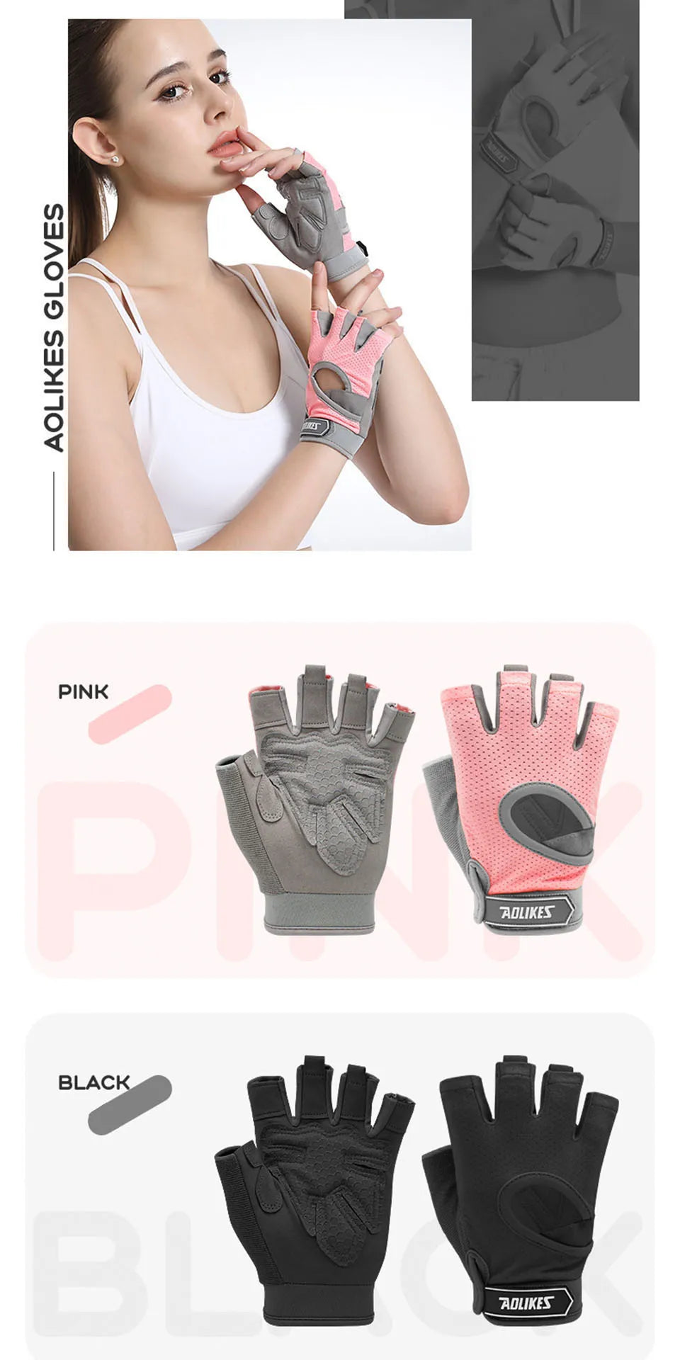 AOLIKES 1 Pair Gym Gloves Body Building Sports Fitness Dumbbell Workout Breathable Gloves for Crossfit Weight Lifting Training