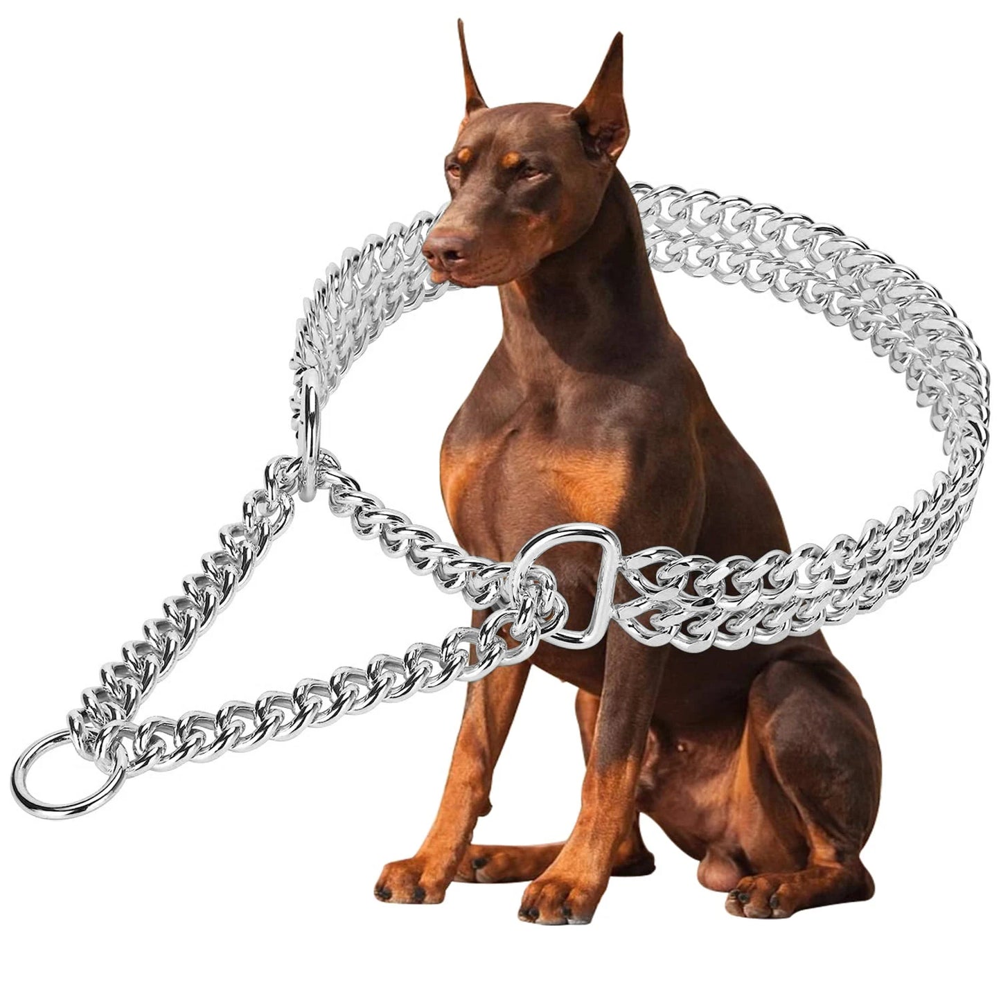 Double Row Gold Dog Chain Collar Stainless Steel Chew Proof 18K Training Pet Chains Collars for Medium Large Dogs